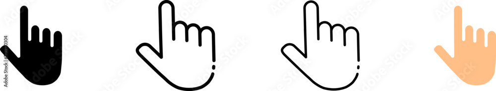 Hand index finger icons. Different styles, index finger. Vector icons Hand index finger icons. Different styles, index finger. Vector icons