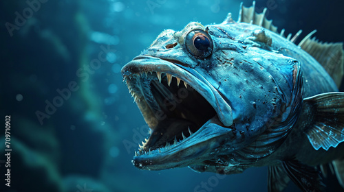 Mariana Trench, scary fish with jaws.  © Vika art