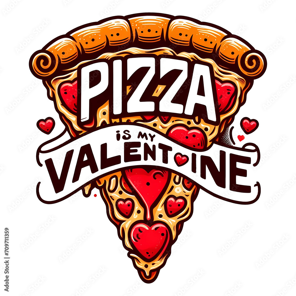 Pizza is my Valentine, pizza slice with funny quote illustration