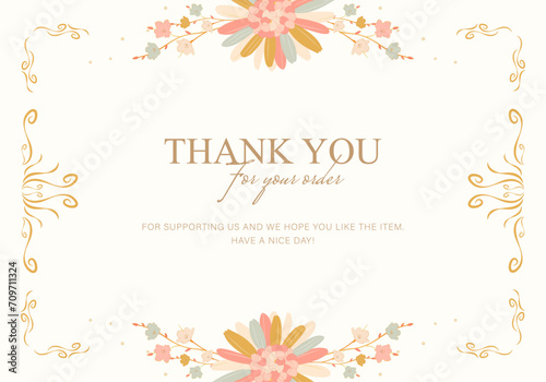 thank you card with border and colorful flower vintage design