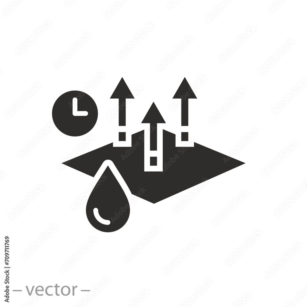 fast evaporation of surface icon, quick dry, flat vector symbol on white background - obrazy, fototapety, plakaty 