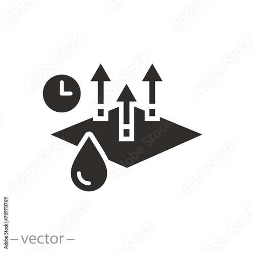 fast evaporation of surface icon, quick dry, flat vector symbol on white background