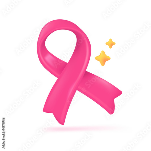3D Pink Cancer Ribbon. Symbol of the crossed ribbon campaign for awareness and prevention of cancer. 3D Vector Illustration.