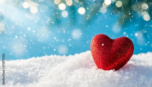 red heart in the snow on a winter background illustration