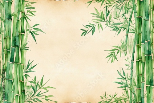 watercolor bamboo  greenery on aged paper with delicate blooms  note paper  designs for invitations  cards  greetings 