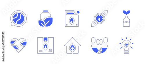 Ecology icon set. Duotone style line stroke and bold. Vector illustration. Containing plant  eco fuel  eco light  eco house  ecology  eco  natural  delivery box.