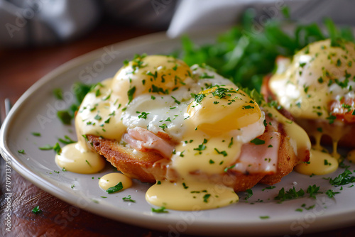 Eggs benedict on a plate, tasty food © Dennis