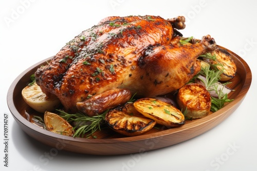 3D Render of Honey Mustard Glazed Roast Chicken, on an isolated  White background, Generative AI
