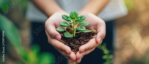 Ecological Conservation Showcased Through A Delicate Plant Cradled In Hands. Сoncept Sustainable Living, Delicate Ecosystems, Plant Conservation, Environmental Awareness, Nature's Fragility photo
