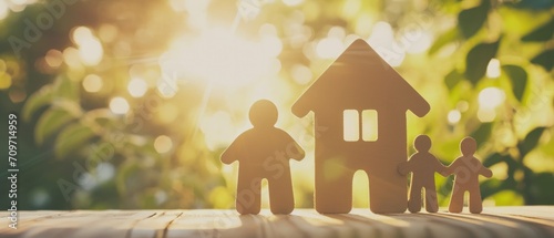 Family Sheltered Under Roof, Symbolizing The Construction Of A Home. Сoncept Construction Of A Home, Family Shelter, Symbolic Roof, Building Bonds