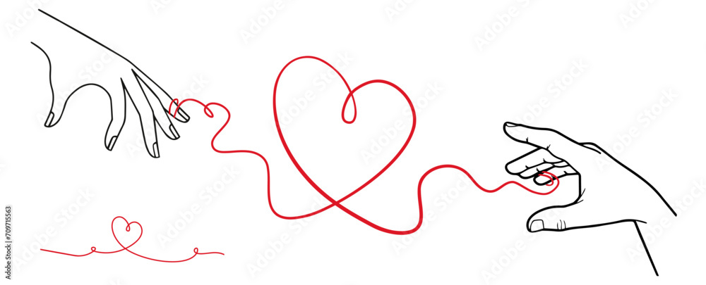 Hilo Rojo, iustración inspiracional, leyenda del hilo rojo, san valentín, enamorados, infinito, amor, destino, corazón	
