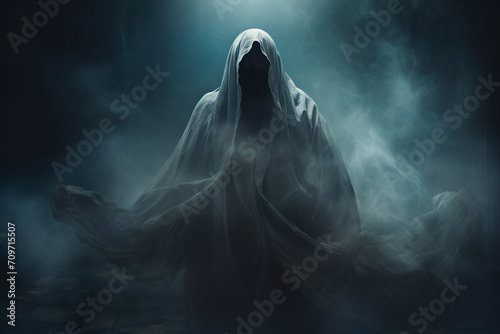Creepy ghost on black background
