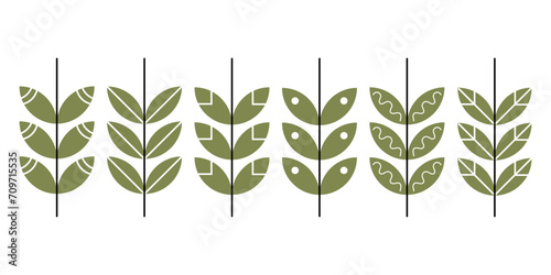 Collection of Scandinavian elements. Vector set. Folk plants in Nordic ethnic style, florals branches twigs isolated on white. Scandi folkloric botanical motif photo