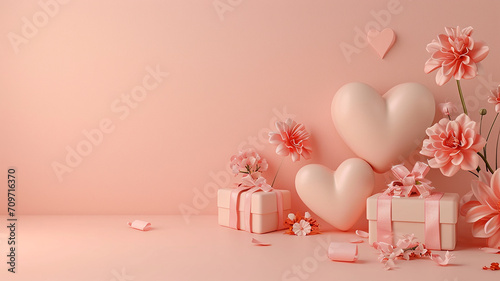 Valentines day Background with copy space for text 3d love, heart and tiny flower blank space for text © Mamun