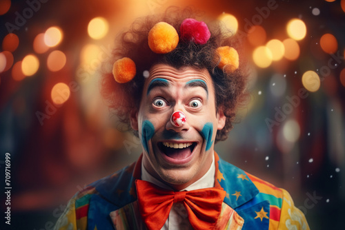 Circus performer clown magician showman in retro costume miracle time Generative AI photo
