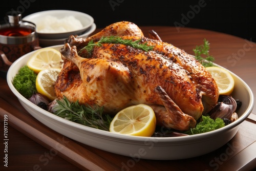 3D Render of Lemon Pepper Roast Chicken, on an isolated White background, Generative AI