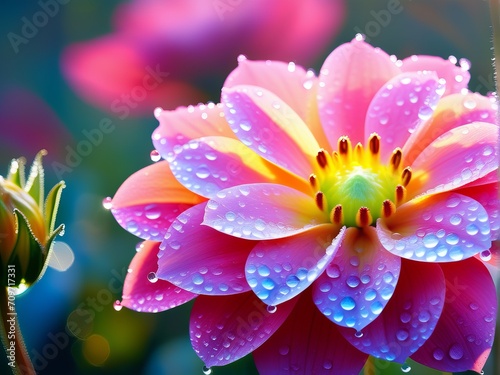 beautiful colorful flower close up background with morning dew © Pradeep leo
