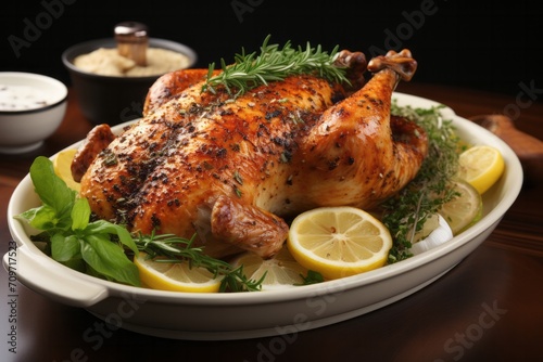 3D Render of Lemon Pepper Roast Chicken, on an isolated  White background, Generative AI