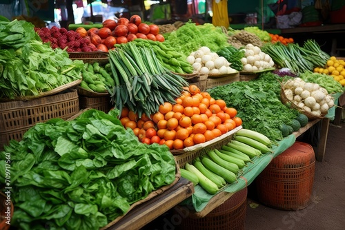 Vibrant Vegetable Market Display with a Variety of Fresh Produce
