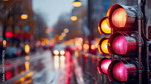 Traffic lights in the street with bokeh background created with Generative AI technology