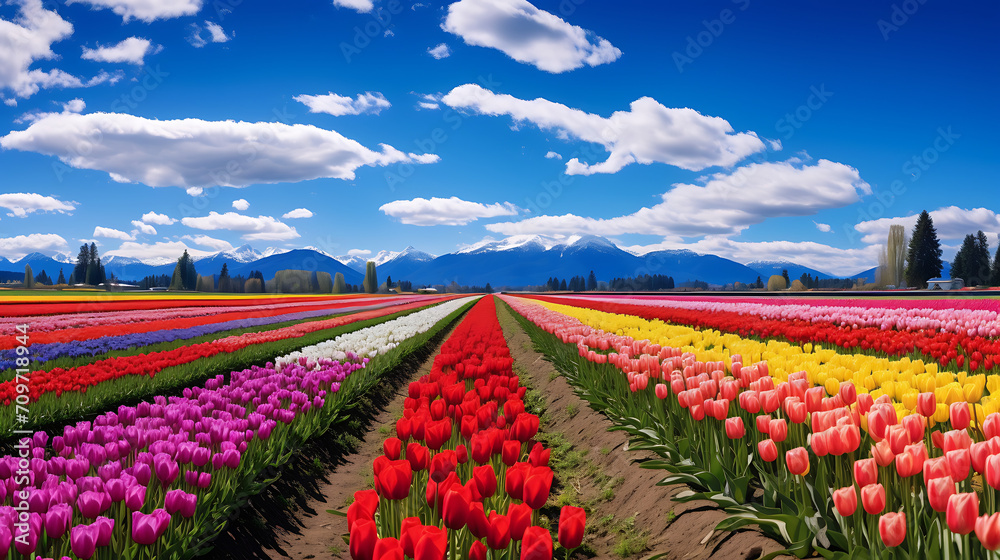 vibrant tulip fields at the Canada Tulip Festival 2024, with rows of colorful blooms in full HD detail. 