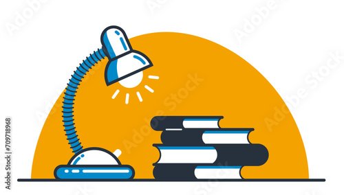 Library theme self-education vector concept flat illustration isolated over white, empty chair for intellectual worker analytics, education theme studying, college or university student.