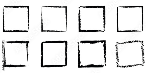 Hand drawn pencil square borders.Set of black chalk frames.Grunge frame.Rectangle boxes. Vector illustration isolated on white background.
