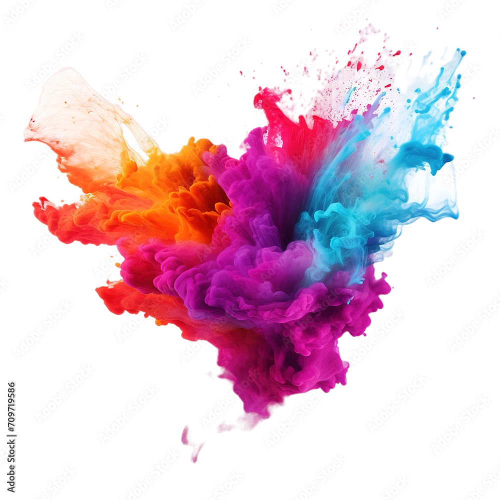 Happy Holi with colorful yellow, red, blue powder, Gulal colors, Color Powder (Gulal),color powder, explosions isolated