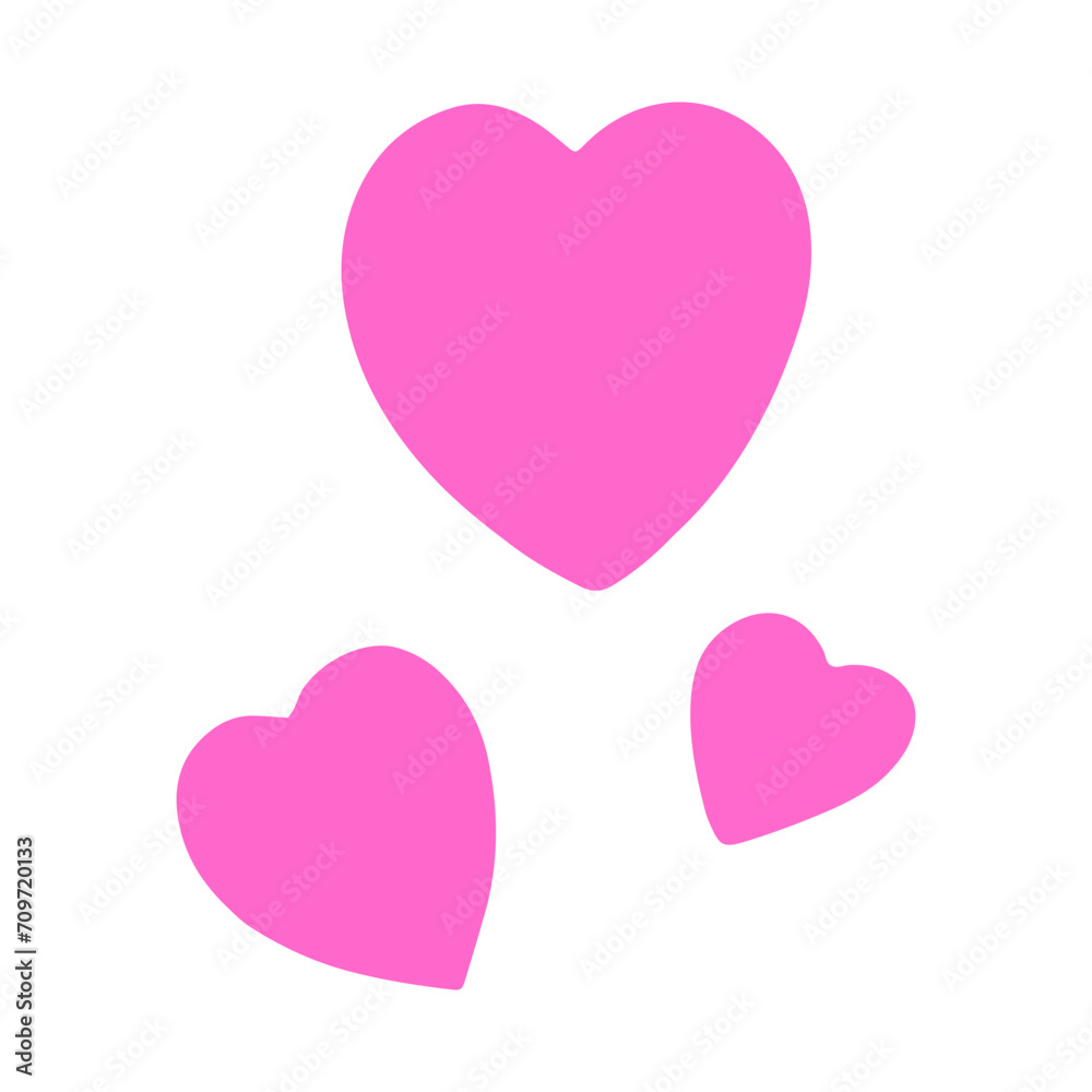 Three pink hearts, simple romantic decor, vector illustration