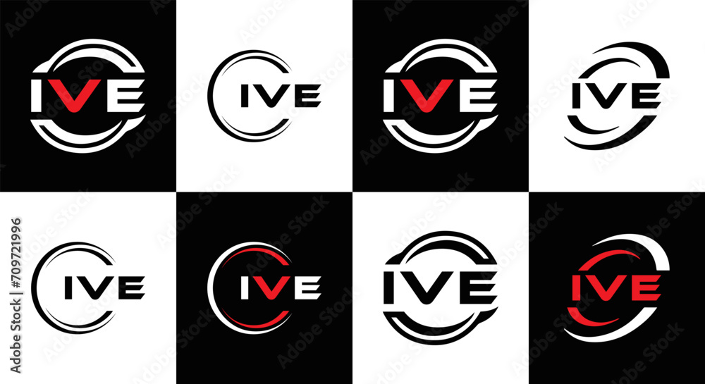 IVE logo. I V E design. White IVE letter. IVE, I V E letter logo design. Initial letter IVE linked circle uppercase monogram logo. I V E letter logo vector design. IVE letter logo design five style.	
