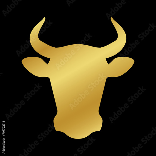 Cow head icon. Bull head golden silhouette. Vector illustration.