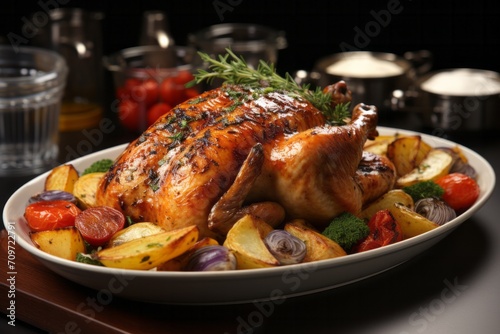 3D Render of Traditional Sunday Roast Chicken, on an isolated White background, Generative AI
