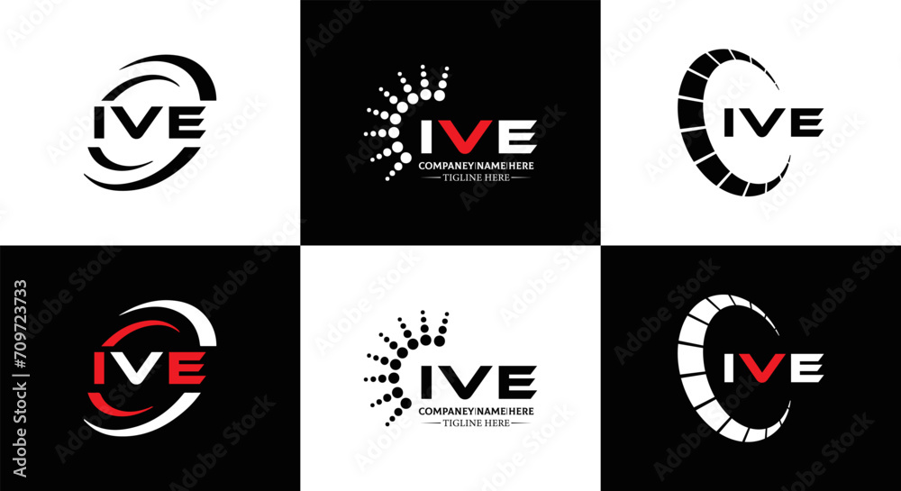 IVE logo. I V E design. White IVE letter. IVE, I V E letter logo design. Initial letter IVE linked circle uppercase monogram logo. I V E letter logo vector design. IVE letter logo design five style.	
