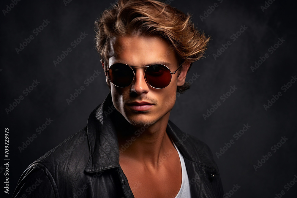 Generative AI illustration of young girl female guy man model posing in stylish trendy shiny outfit Generative AI illustration of young girl female guy man model posing in stylish trendy shiny outfit