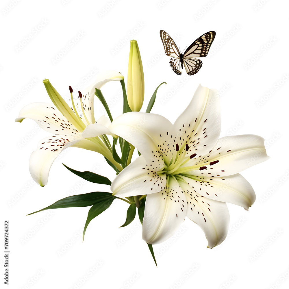 bouquet of white lilies on a transparent background PNG