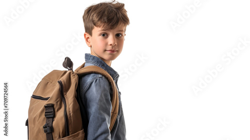 German Boy Stands Backpack on a transparent background