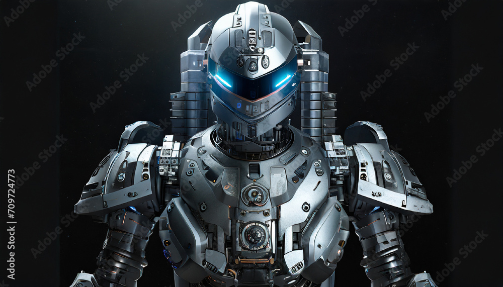 Fototapeta premium Robot z przyszłości w pięknej nanitowej zbroi modułowej
