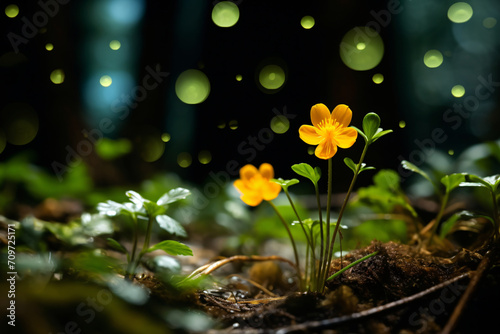 Yellow flowers are green with leaves and flowering, in the style of shang dynasty, close-up, sigma 35mm f/1.4 dg hsm art, matte photo, high speed sync, rounded, lightbox

 photo