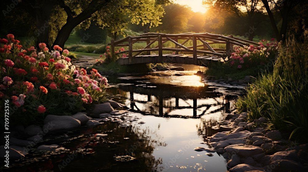 Small Bridge Over a Stream Surrounded by Autumn Leaves Small Bridge Over a Stream Surrounded by Autumn Leaves