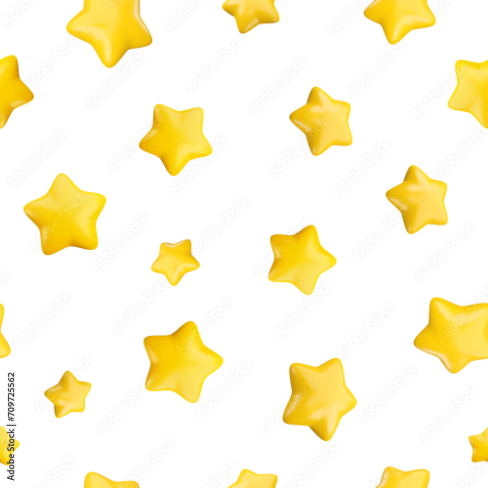 3d falling star seamless pattern. Vector gold starry sky print on white background. Cute cartoon 3d render stars background for birthday decoration, greeting card, design, game, app. 3d falling star seamless pattern. Vector gold starry sky print on white background. Cute cartoon 3d render stars background for birthday decoration, greeting card, design, game, app.