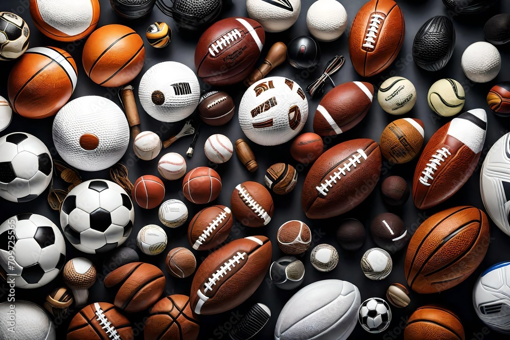 a stunning display featuring an array of different sport balls and equipment set against a pristine white background. a stunning display featuring an array of different sport balls and equipment set against a pristine white background.