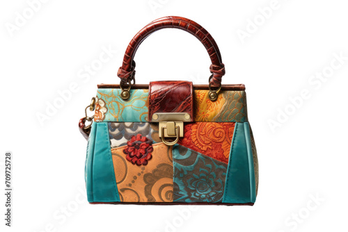Classic Patchwork Print Handbag Isolated On Transparent Background