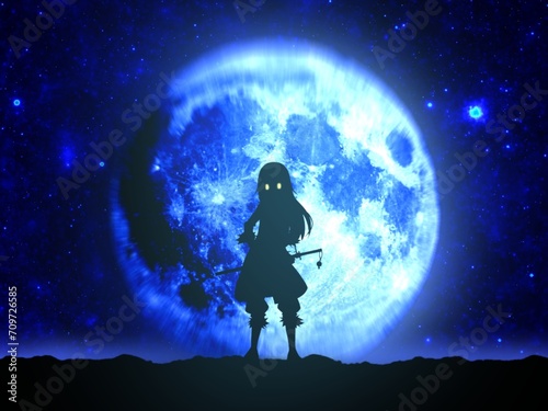 Anime character on blue moon background, slime, pc wallpaper, anime background, anime wallpaper, 