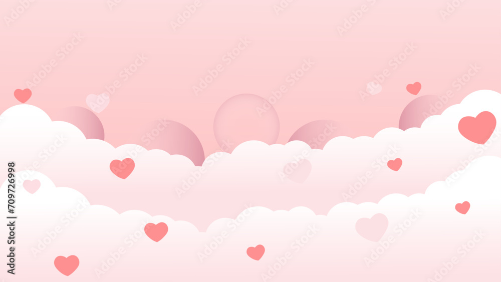 Heart background valentine pink love with sky theme.