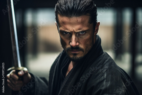 Generative AI picture of experienced karate fighter club martial arts traditional clothes training