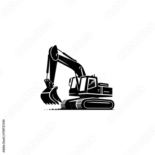 Simple Excavator Logo Flat Black Vector 