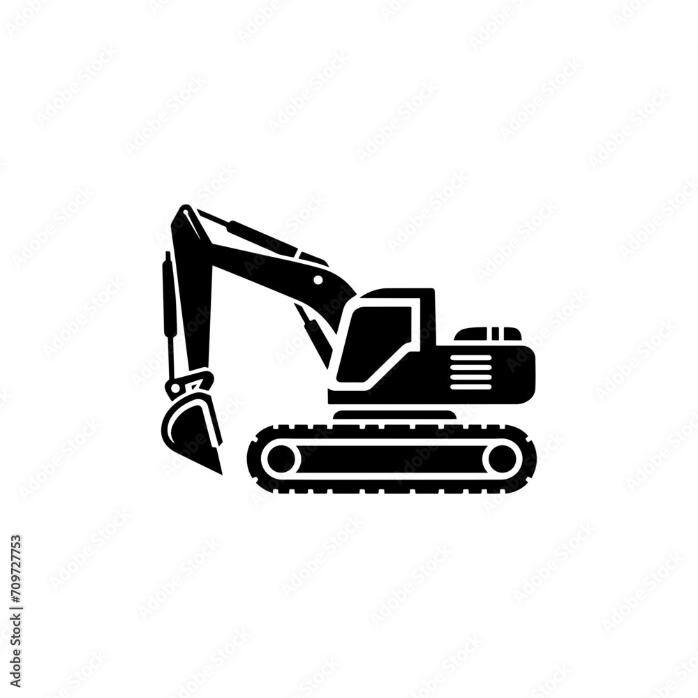 Simple Excavator Logo Flat Black Vector 