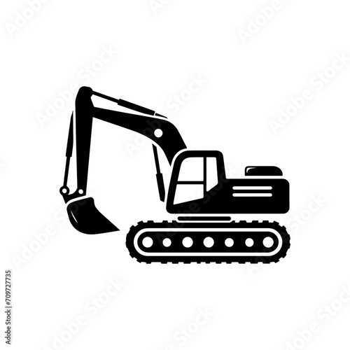 Simple Excavator Logo Flat Black Vector 