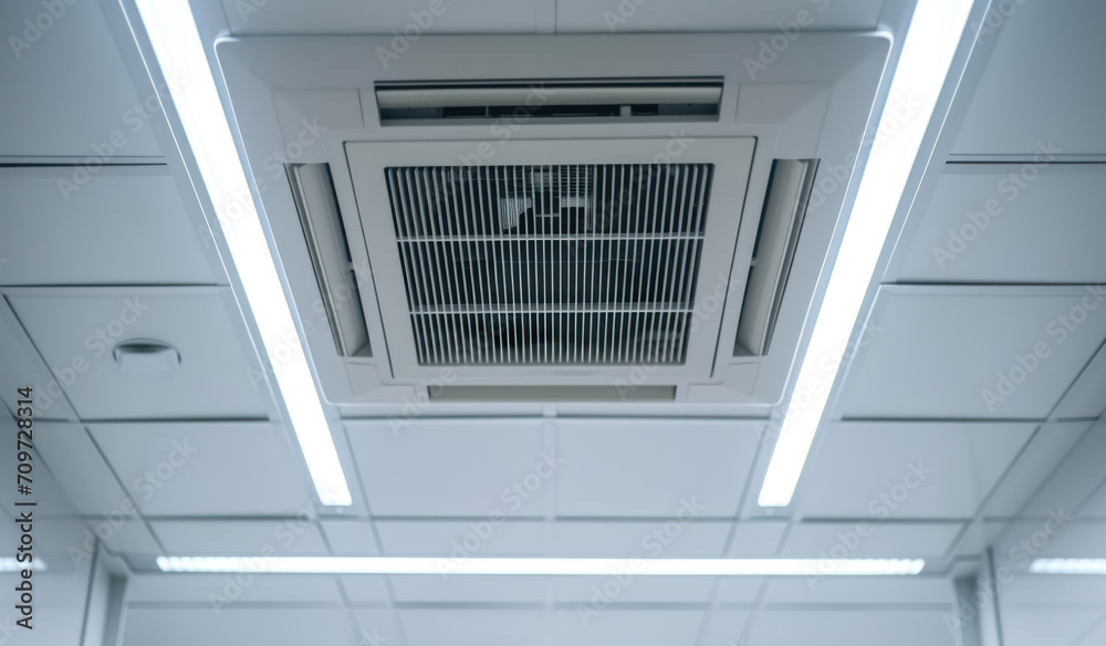 Foto de Ceiling mounted cassette type air conditioner and modern lamp ...