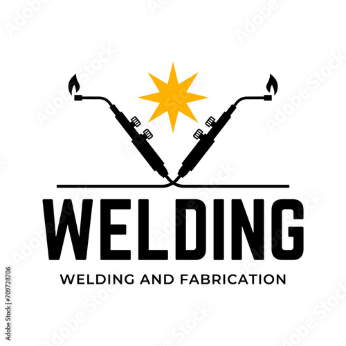 Welding torch logo design. Welder tool vector design. Welding work logotype.